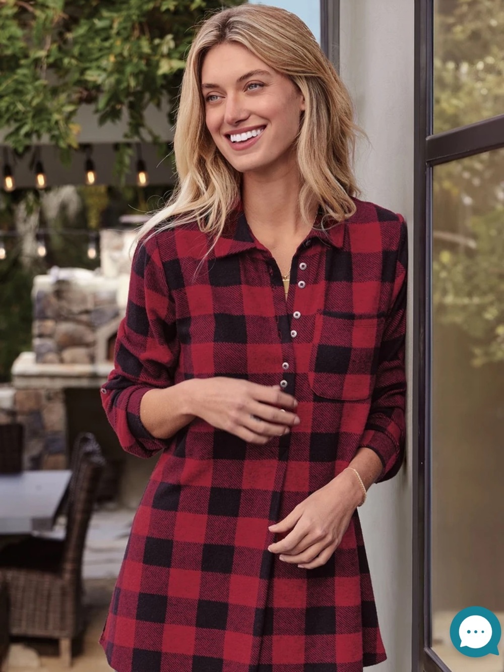 Soft Surroundings Mad About Plaid Tunic Top Large Rio Red Buffalo Check Like New